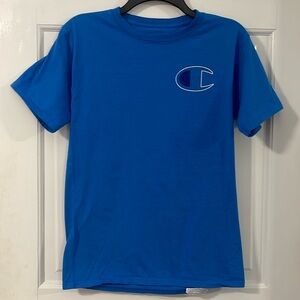 Champion men’s size small blue cotton T-shirt with graphics on back. Worn once.
